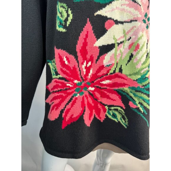 Belle Isle  Poinsettia Holiday Sweater  1X Black   Cotton Blend - Picture 8 of 16